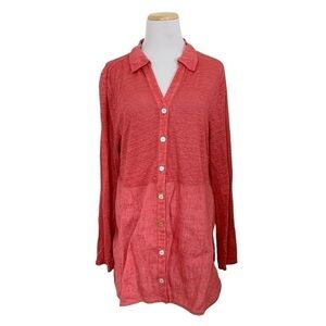 Soft Surroundings Bodrum 100% Linen Tunic Top Womens L Red Mixed Material LS